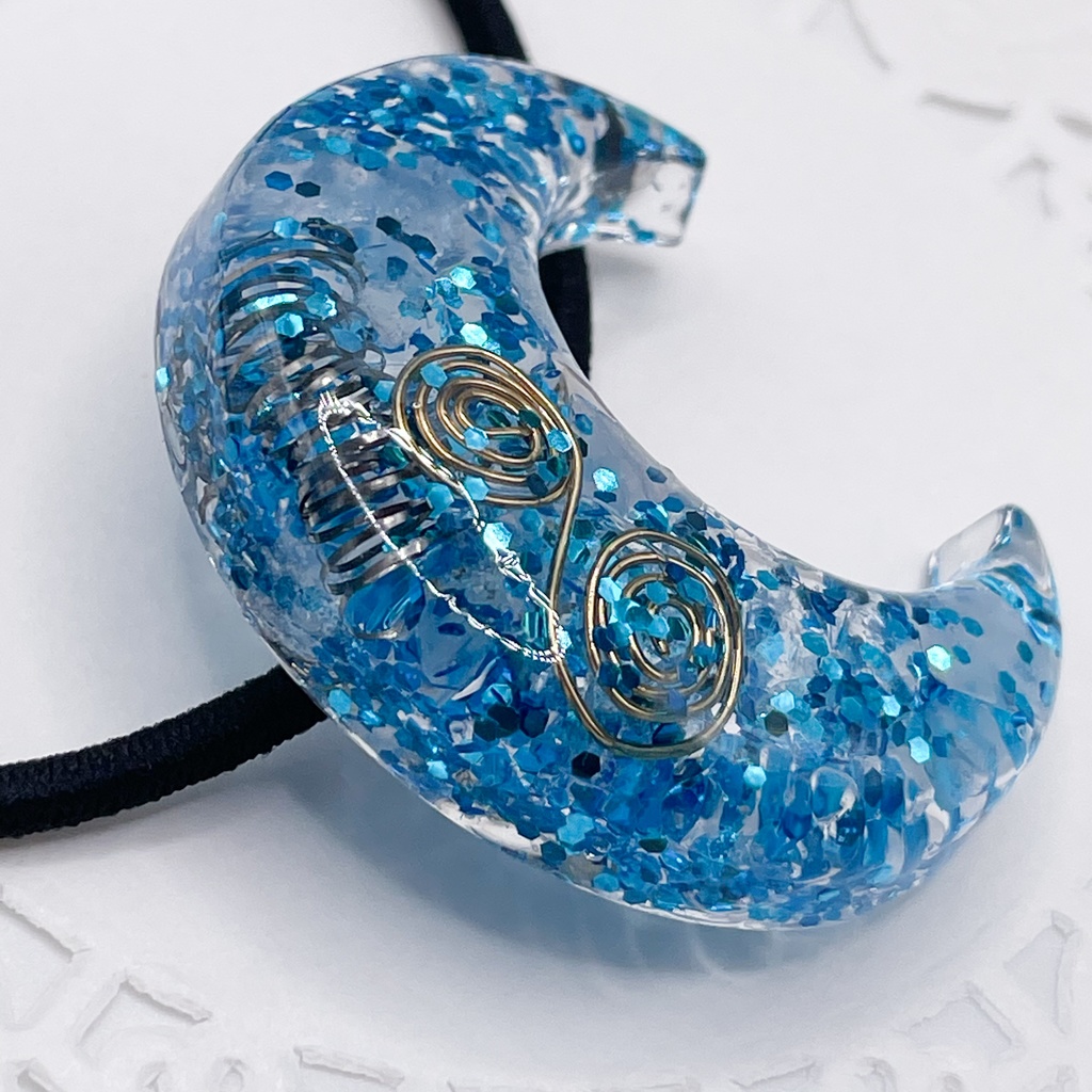 【Sale】概念アクセ|推しカラーにも◎|月のオルゴナイトの天然石ヘアゴム/ブルー・ローズクォーツ|or-042