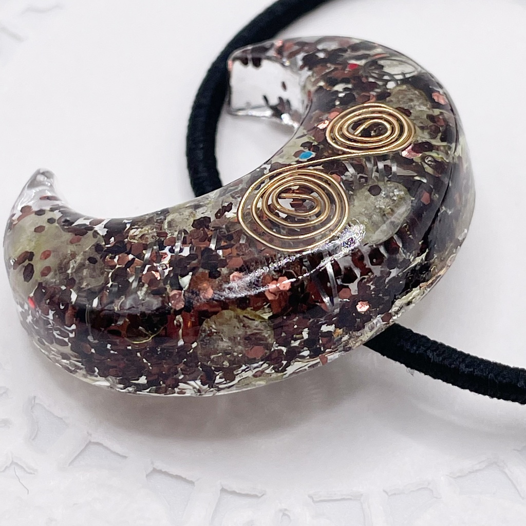 【Sale】概念アクセ|推しカラーにも◎ ぬいアクセにも◎|月のオルゴナイトの天然石ヘアゴム/ブラウン・レモンクォーツ|or-043