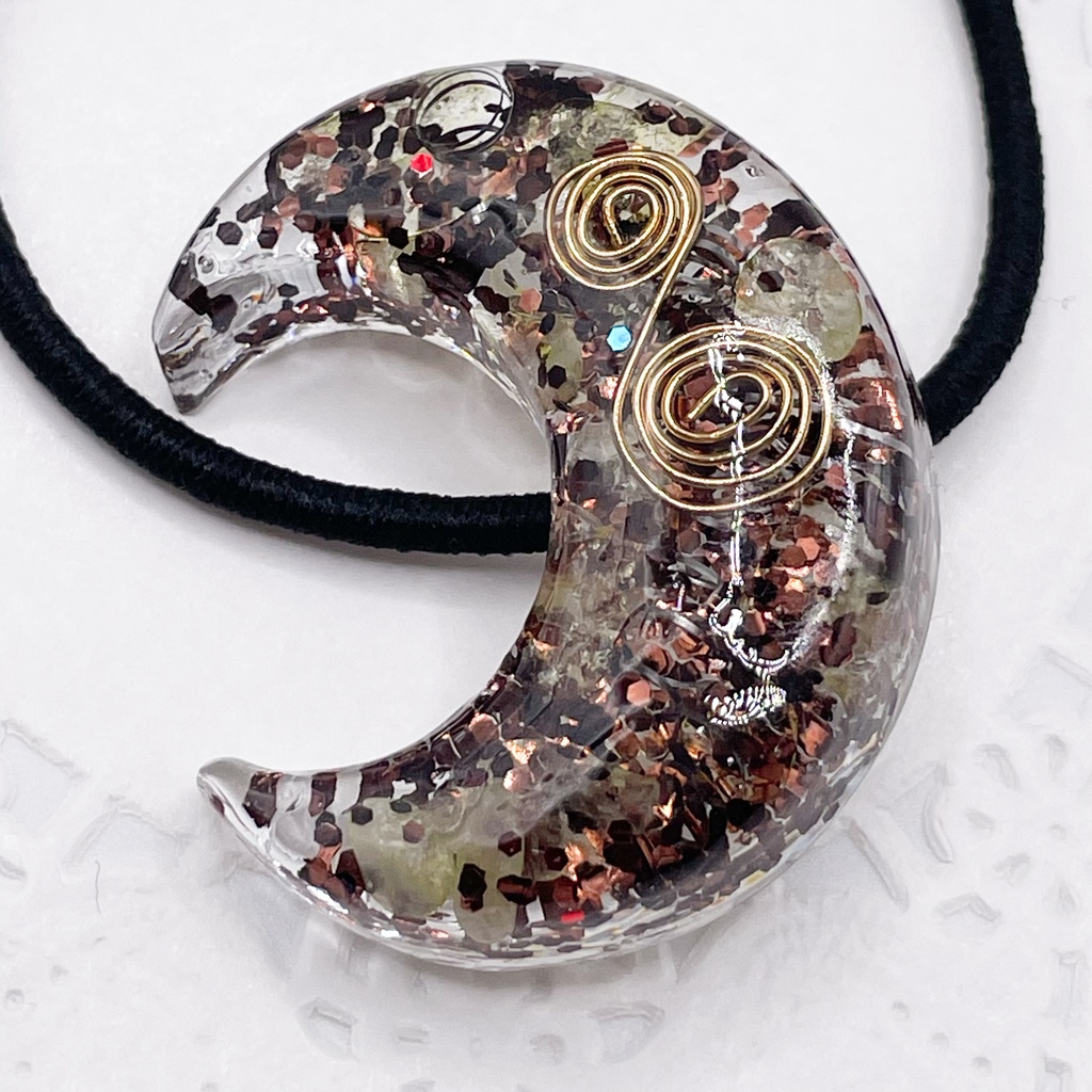 【Sale】概念アクセ|推しカラーにも◎ ぬいアクセにも◎|月のオルゴナイトの天然石ヘアゴム/ブラウン・レモンクォーツ|or-043