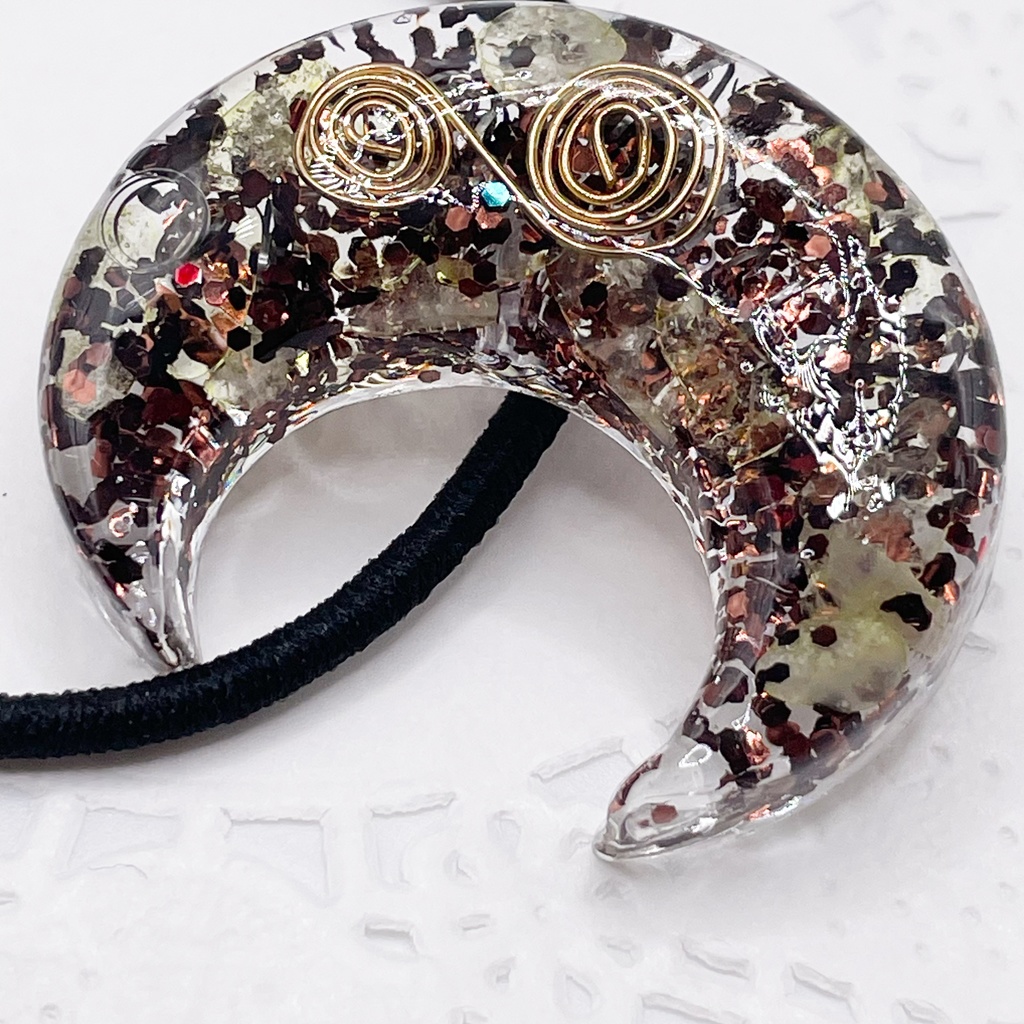 【Sale】概念アクセ|推しカラーにも◎ ぬいアクセにも◎|月のオルゴナイトの天然石ヘアゴム/ブラウン・レモンクォーツ|or-043