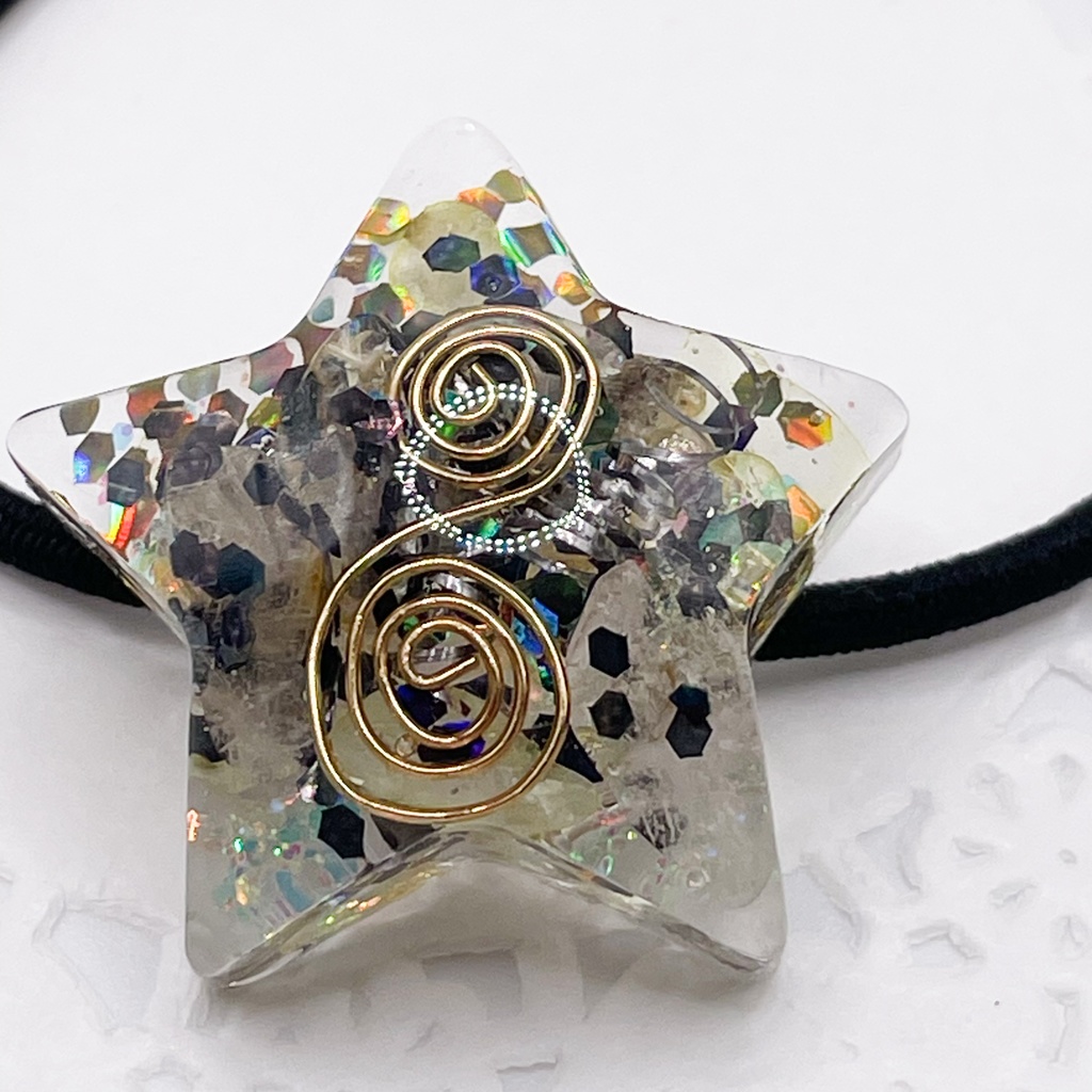 【Sale】概念アクセ|推しカラーにも◎ ぬいアクセにも◎|星のオルゴナイトの天然石ヘアゴム/ブラウン・ルチルクォーツ|or-053