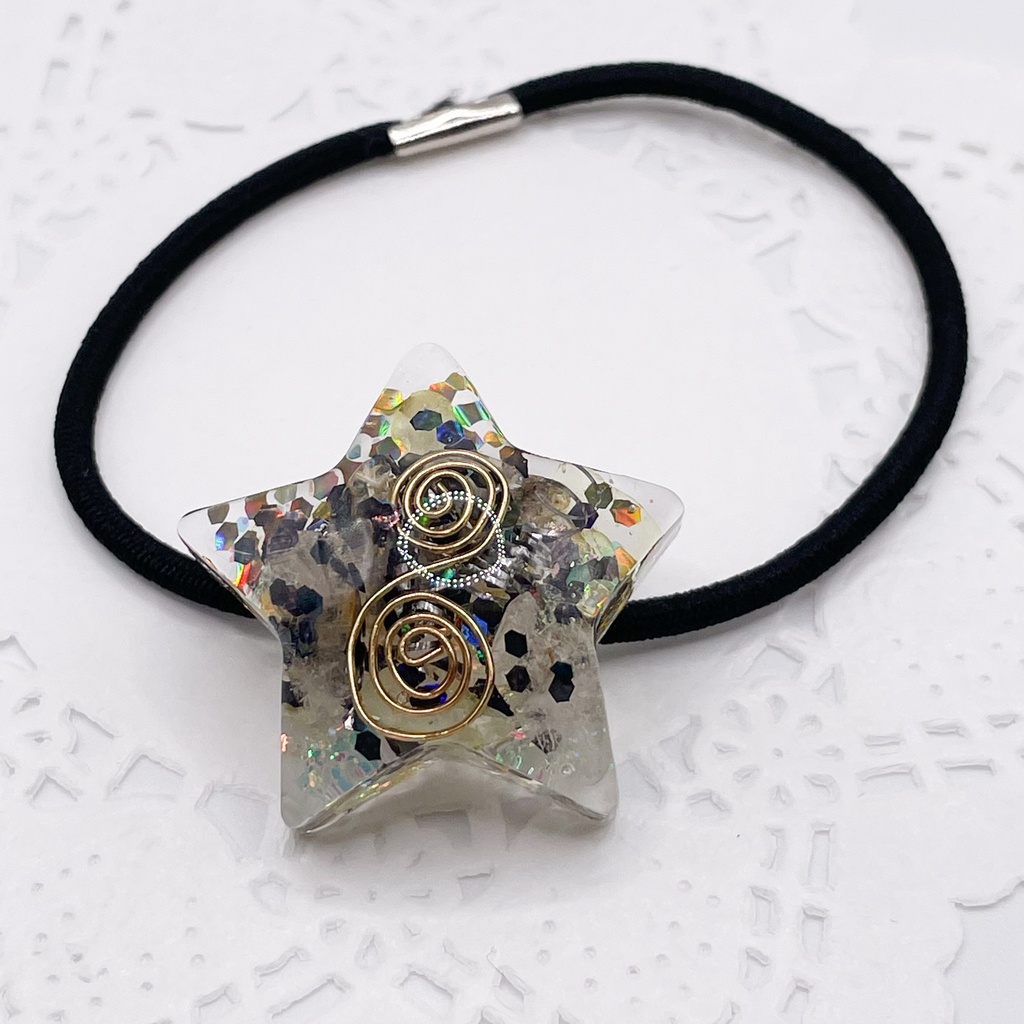 【Sale】概念アクセ|推しカラーにも◎ ぬいアクセにも◎|星のオルゴナイトの天然石ヘアゴム/ブラウン・ルチルクォーツ|or-053