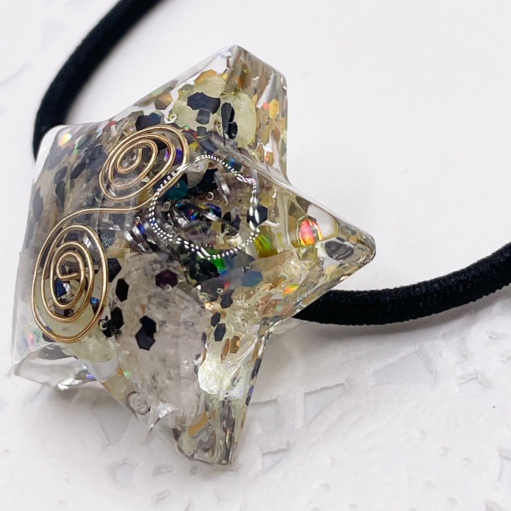 【Sale】概念アクセ|推しカラーにも◎ ぬいアクセにも◎|星のオルゴナイトの天然石ヘアゴム/ブラウン・ルチルクォーツ|or-053