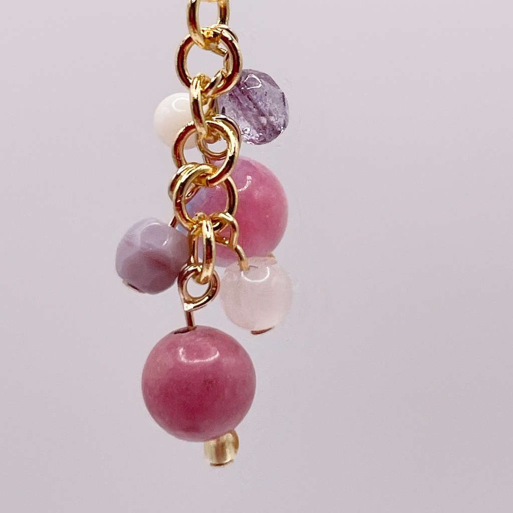 Lucky Charm【受注制作】ロードナイト&キャンディジェイド&ローズクォーツの天然石チャーム(ペンダントトップ/片耳ピアス)|a-048