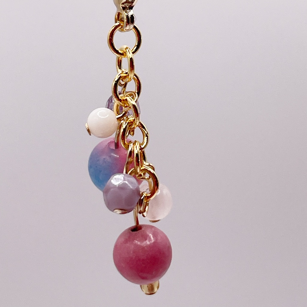 Lucky Charm【受注制作】ロードナイト&キャンディジェイド&ローズクォーツの天然石チャーム(ペンダントトップ/片耳ピアス)|a-048