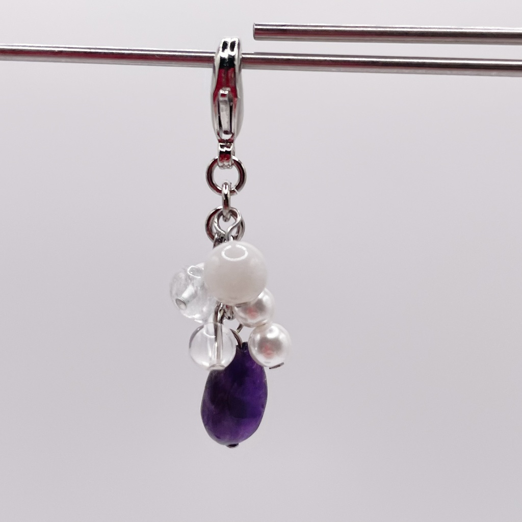 Lucky Charm|アメジスト&ムーンストーン&ローズクォーツの天然石チャーム(ペンダントトップ/片耳ピアス)|a-047