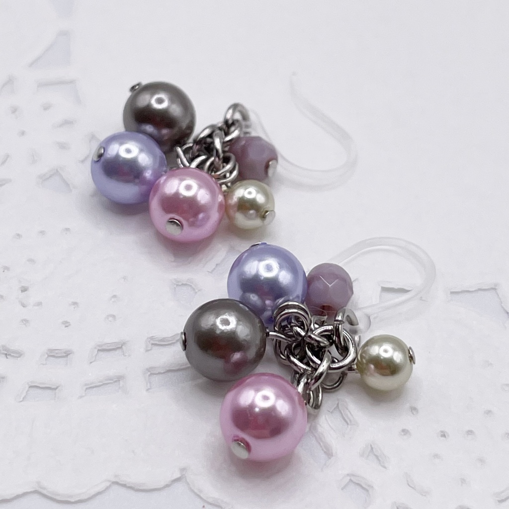 鯉登少尉概念アクセ|推しカラーにも◎Pearl Charm|Pierce (Earring & Charm Available)パール(グレー&紫)のピアス(イヤリング/チャーム)|i-029
