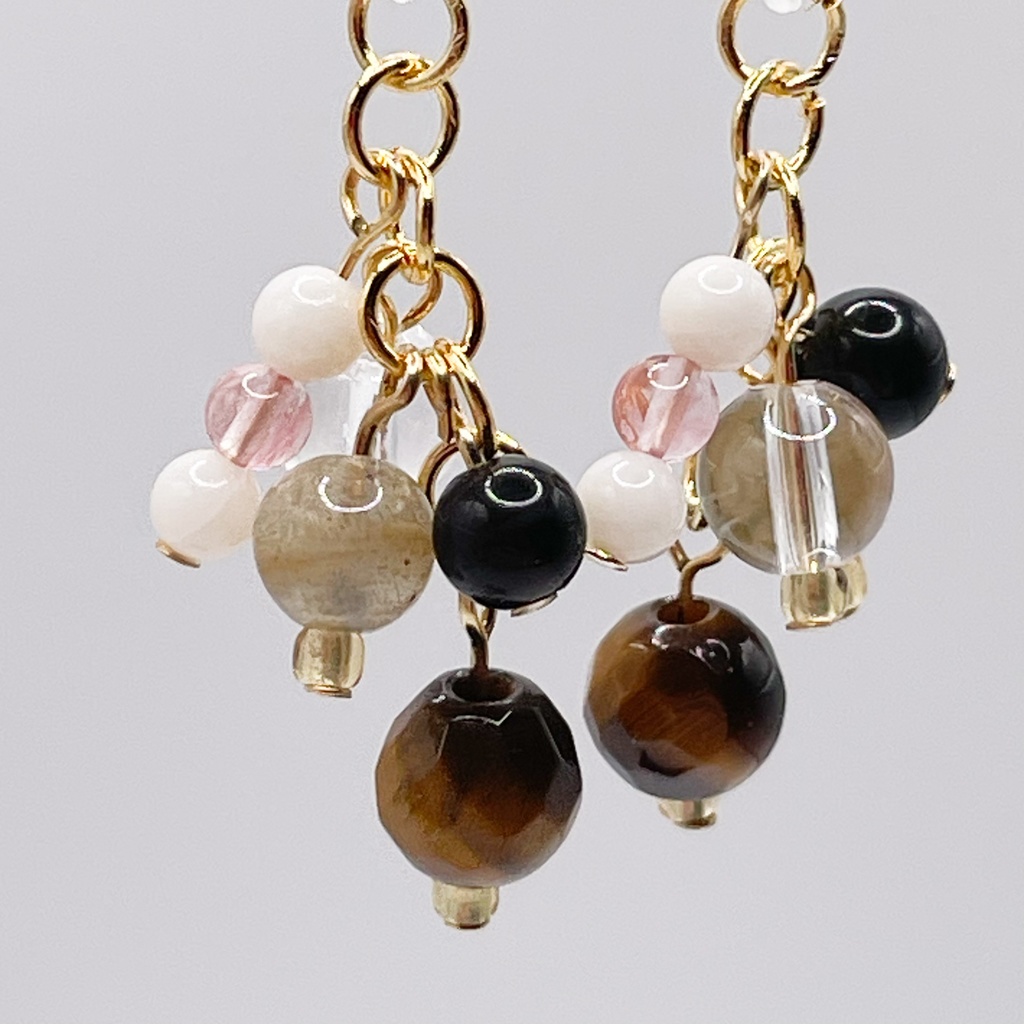 Lucky Charm|Pierce (Earring & Charm Available)タイガーアイ&ラブラドライト&オブシディアン(黒曜石)の天然石ピアス(イヤリング/チャーム)|k-039