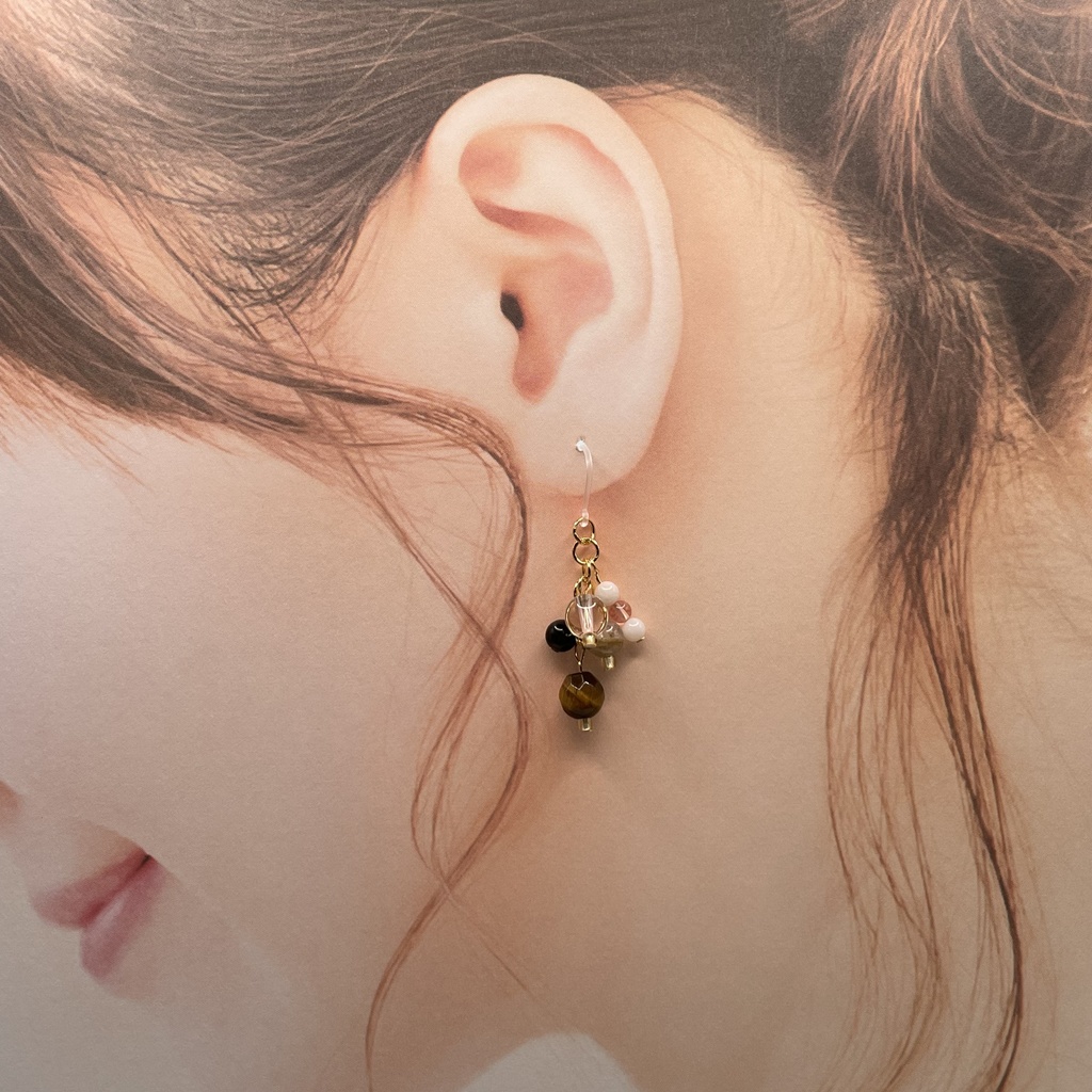 Lucky Charm|Pierce (Earring & Charm Available)タイガーアイ&ラブラドライト&オブシディアン(黒曜石)の天然石ピアス(イヤリング/チャーム)|k-039