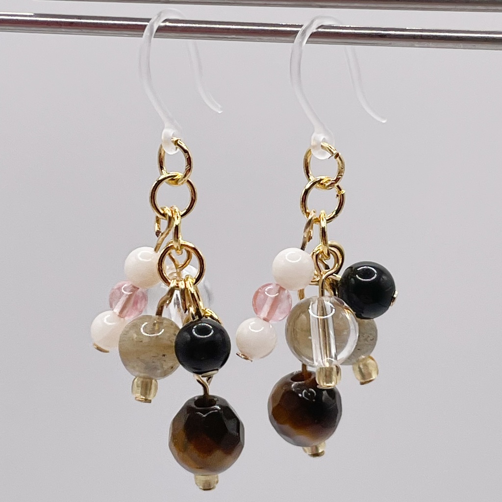 Lucky Charm|Pierce (Earring & Charm Available)タイガーアイ&ラブラドライト&オブシディアン(黒曜石)の天然石ピアス(イヤリング/チャーム)|k-039