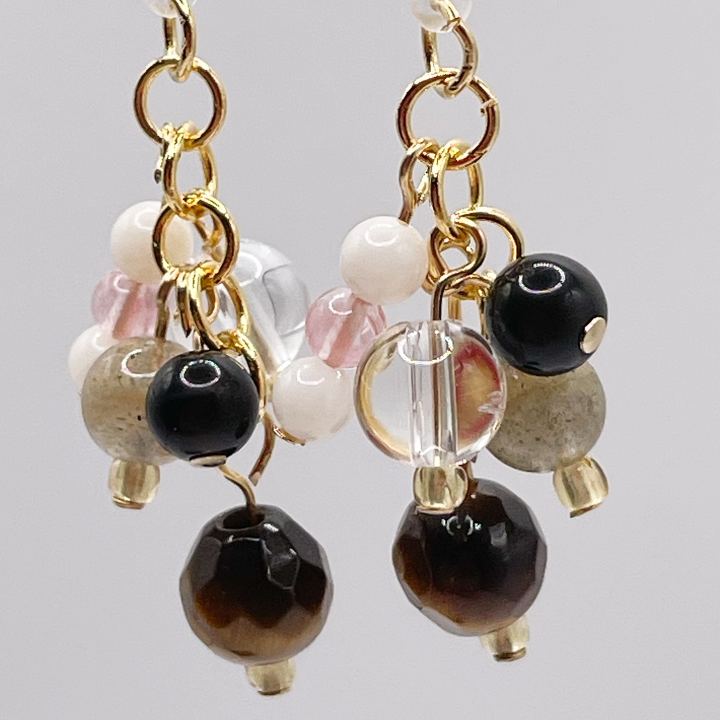 Lucky Charm|Pierce (Earring & Charm Available)タイガーアイ&ラブラドライト&オブシディアン(黒曜石)の天然石ピアス(イヤリング/チャーム)|k-039