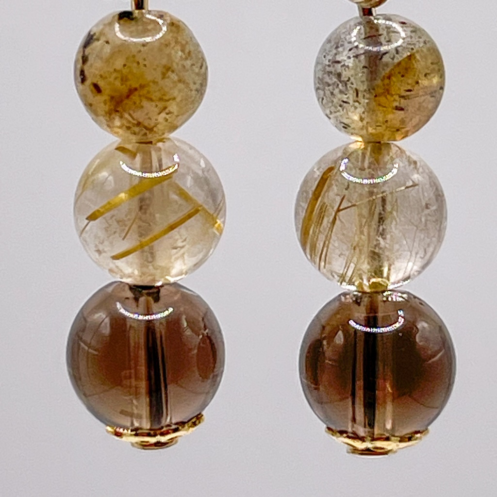 Lucky Charm|Pierce (Earring & Charm Available)スモーキークォーツ&ルチルクォーツ&ラブラドライトの天然石ピアス(イヤリング/チャーム)|k-026