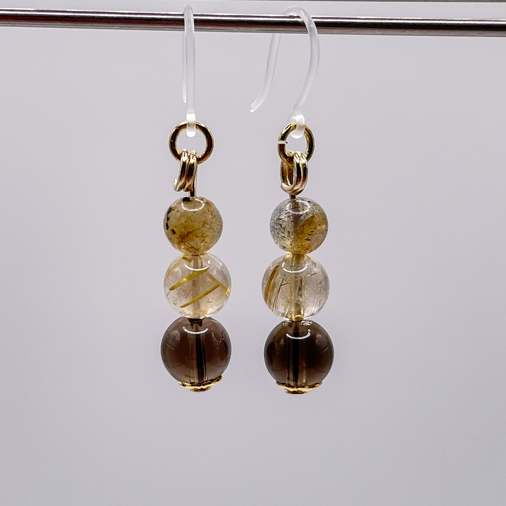 Lucky Charm|Pierce (Earring & Charm Available)スモーキークォーツ&ルチルクォーツ&ラブラドライトの天然石ピアス(イヤリング/チャーム)|k-026