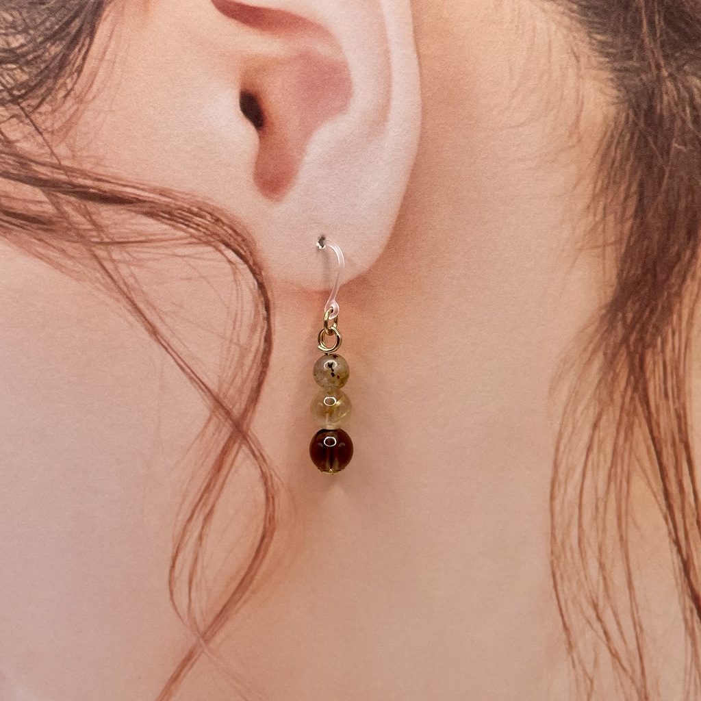 Lucky Charm|Pierce (Earring & Charm Available)スモーキークォーツ&ルチルクォーツ&ラブラドライトの天然石ピアス(イヤリング/チャーム)|k-026