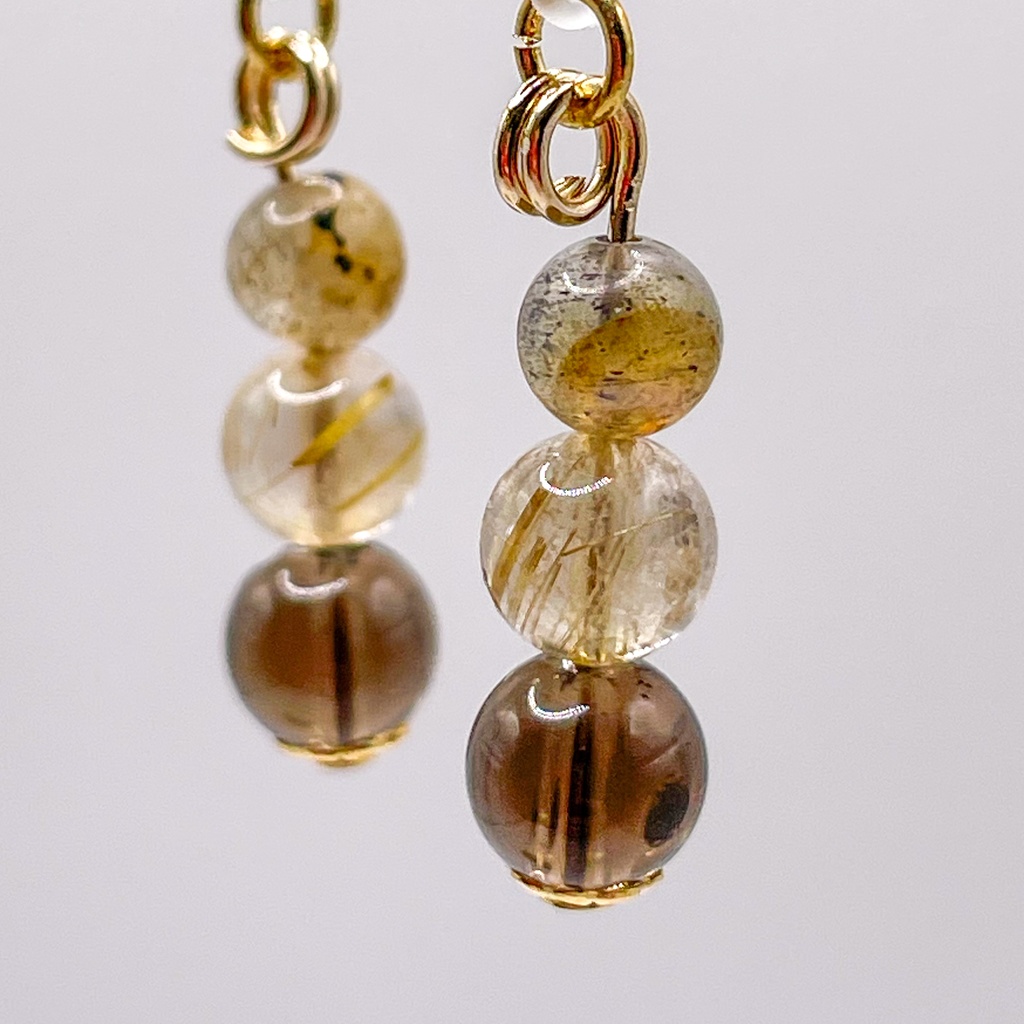 Lucky Charm|Pierce (Earring & Charm Available)スモーキークォーツ&ルチルクォーツ&ラブラドライトの天然石ピアス(イヤリング/チャーム)|k-026