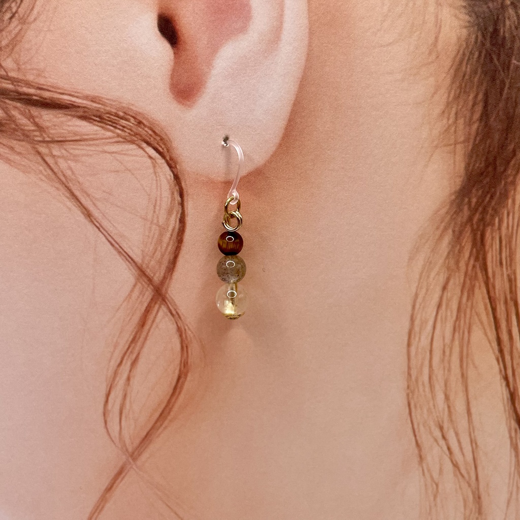 Lucky Charm|Pierce (Earring & Charm Available)【受注制作】ルチルクォーツ&ラブラドライト&タイガーアイの天然石ピアス(イヤリング/チャーム)|k-027