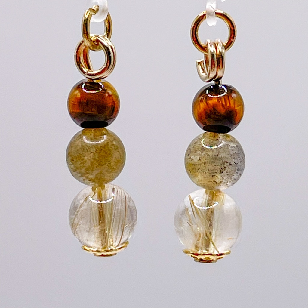 Lucky Charm|Pierce (Earring & Charm Available)【受注制作】ルチルクォーツ&ラブラドライト&タイガーアイの天然石ピアス(イヤリング/チャーム)|k-027