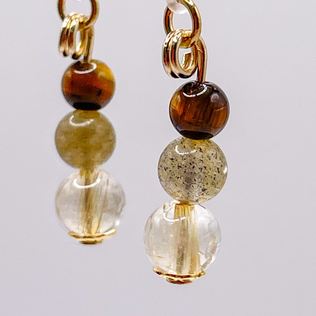 Lucky Charm|Pierce (Earring & Charm Available)【受注制作】ルチルクォーツ&ラブラドライト&タイガーアイの天然石ピアス(イヤリング/チャーム)|k-027