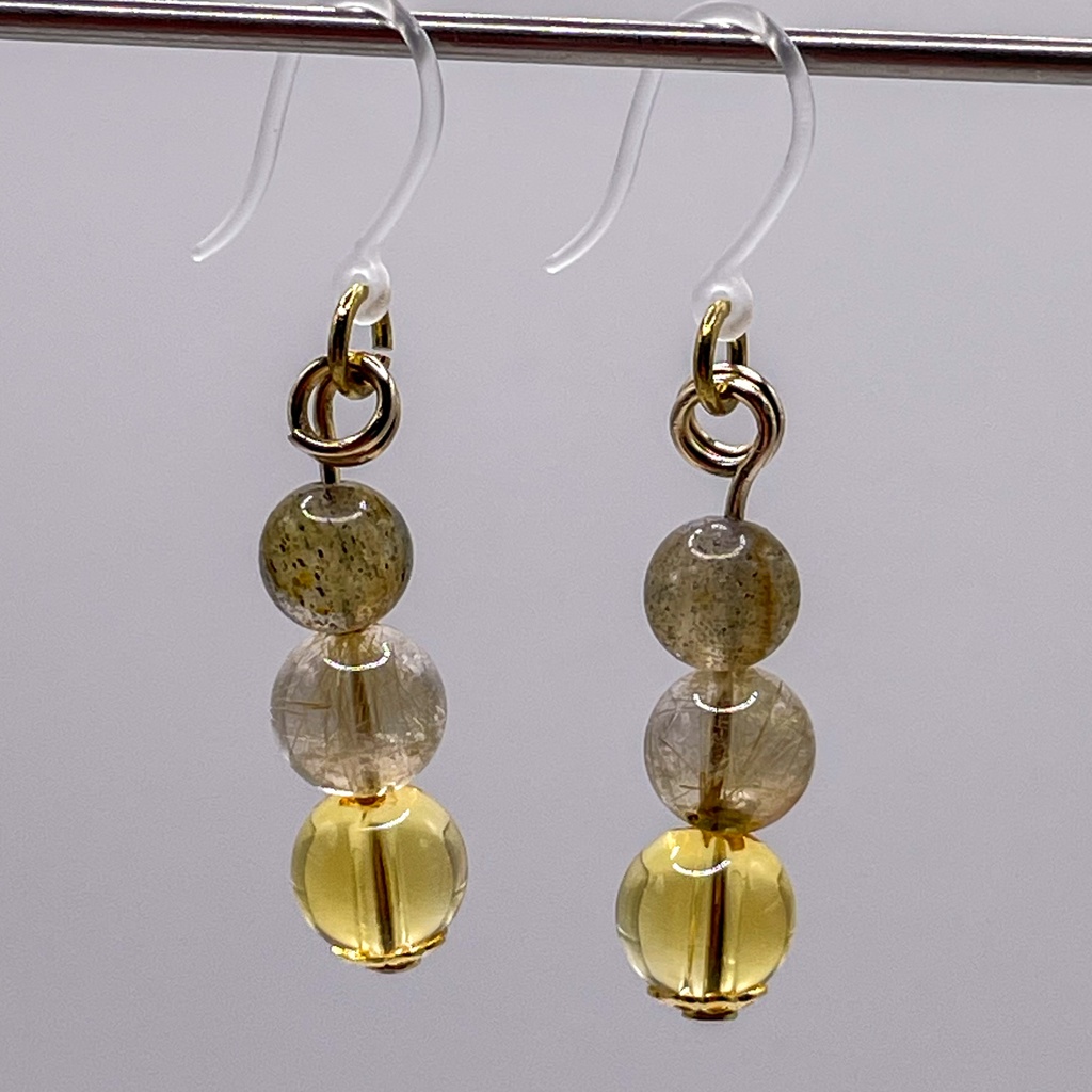 Lucky Charm|Pierce (Earring & Charm Available)【受注制作】シトリン&ルチルクォーツ&ラブラドライトの天然石ピアス(イヤリング/チャーム)|k-028