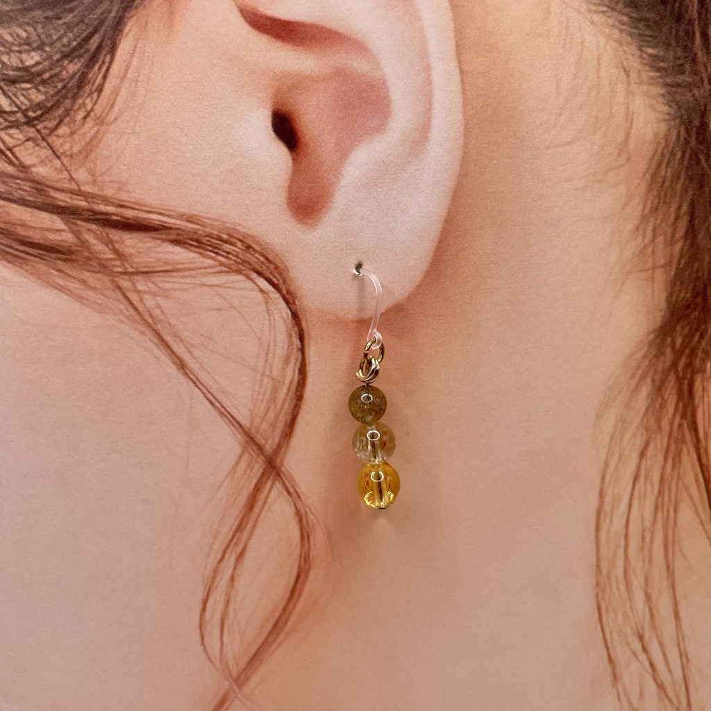Lucky Charm|Pierce (Earring & Charm Available)【受注制作】シトリン&ルチルクォーツ&ラブラドライトの天然石ピアス(イヤリング/チャーム)|k-028