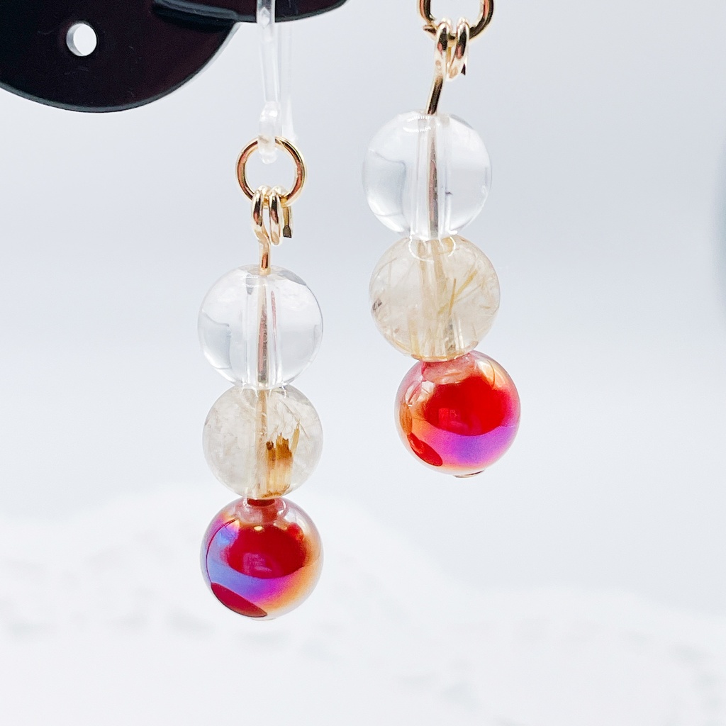 【Sale】杉元佐一概念アクセ|推しカラーにも◎Lucky Charm|Pierce (Earring & Charm Available)ルチルクォーツ&カーネリアンの天然石ピアス(イヤリング/チャーム)|k-019