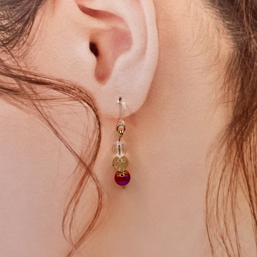 【Sale】杉元佐一概念アクセ|推しカラーにも◎Lucky Charm|Pierce (Earring & Charm Available)ルチルクォーツ&カーネリアンの天然石ピアス(イヤリング/チャーム)|k-019