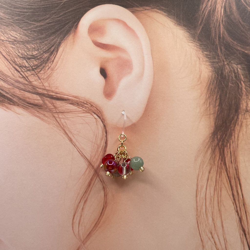 杉元佐一概念アクセ|推しカラーにも◎Lucky Charm|Pierce (Earring & Charm Available)カーネリアン&フローライト&アベンチュリンの天然石ピアス(イヤリング/チャーム)|k-040