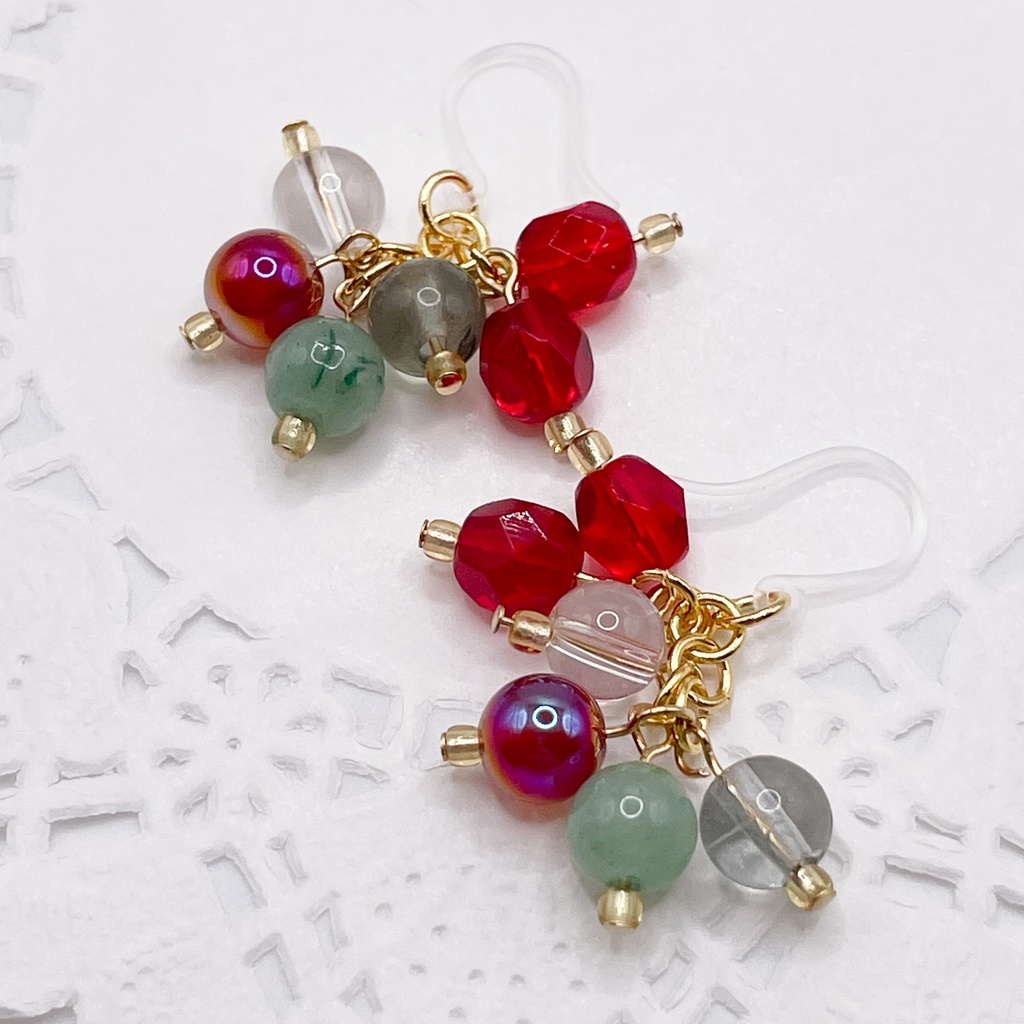 杉元佐一概念アクセ|推しカラーにも◎Lucky Charm|Pierce (Earring & Charm Available)カーネリアン&フローライト&アベンチュリンの天然石ピアス(イヤリング/チャーム)|k-040