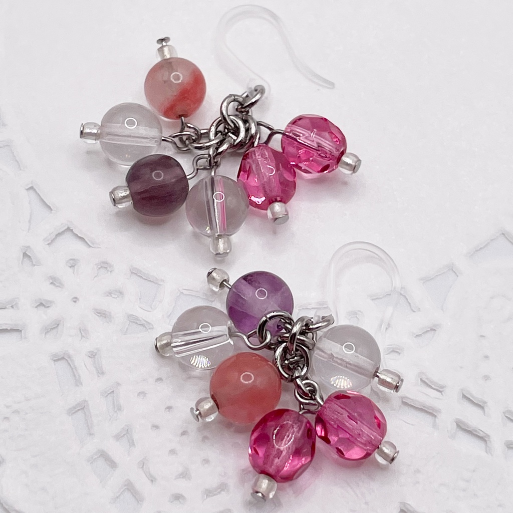 Lucky Charm|Pierce (Earring & Charm Available)フローライト&ローズクォーツの天然石ピアス(イヤリング/チャーム)|a-045