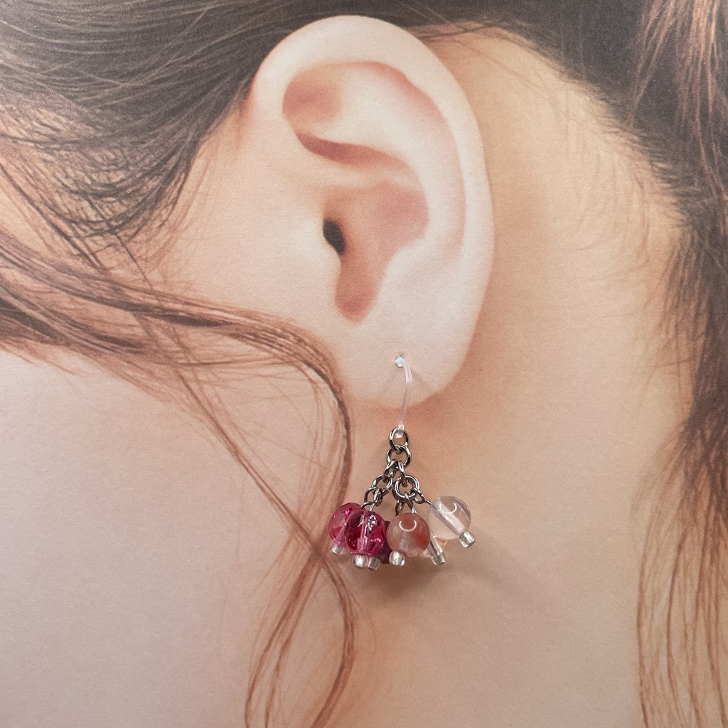Lucky Charm|Pierce (Earring & Charm Available)フローライト&ローズクォーツの天然石ピアス(イヤリング/チャーム)|a-045