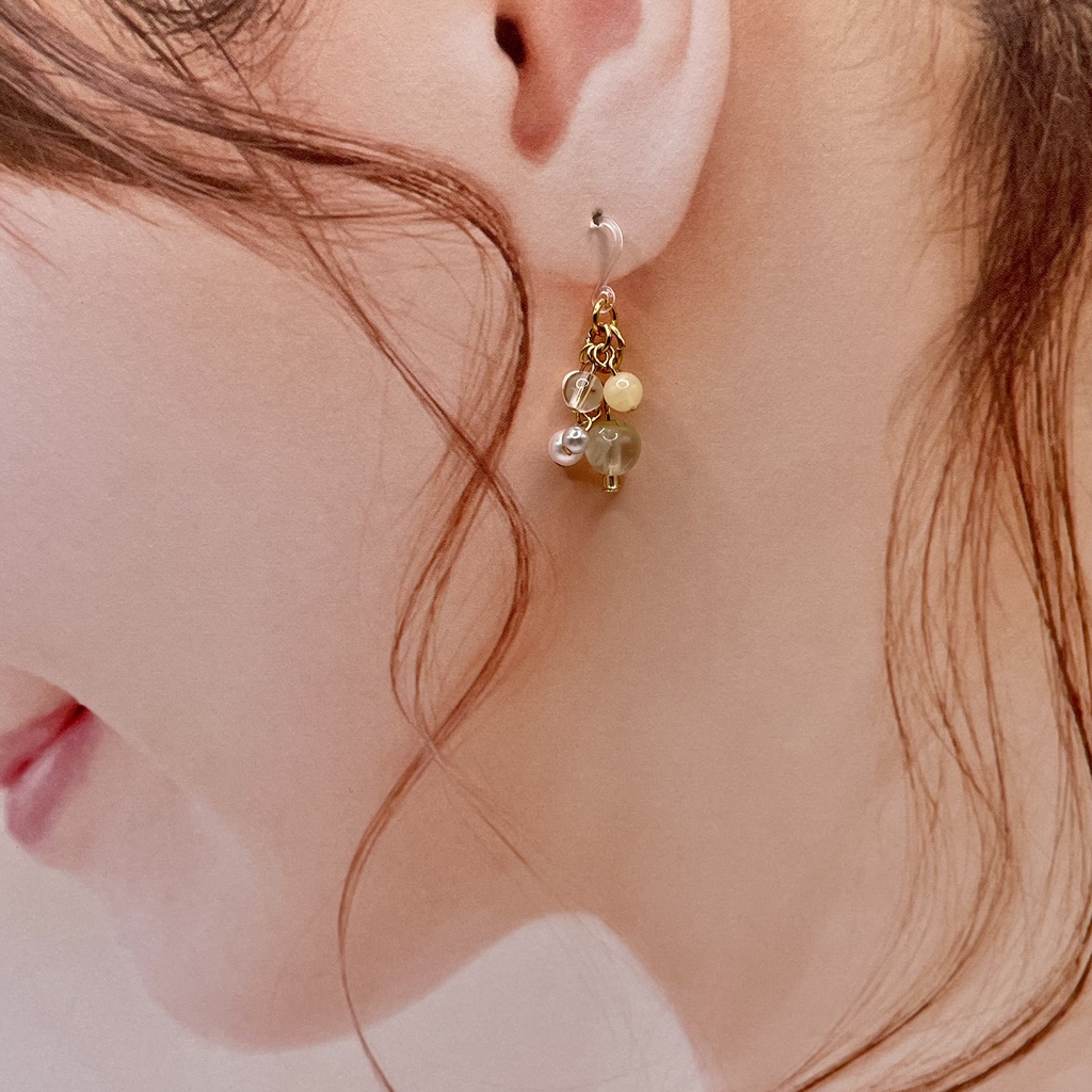 Lucky Charm|Pierce (Earring & Charm Available)プレナイト&トパーズ&クリスタルの天然石ピアス(イヤリング/チャーム)|i-021
