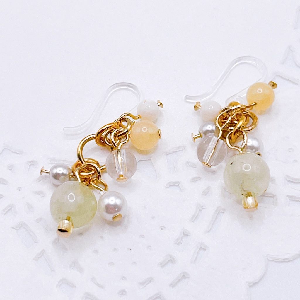 Lucky Charm|Pierce (Earring & Charm Available)プレナイト&トパーズ&クリスタルの天然石ピアス(イヤリング/チャーム)|i-021