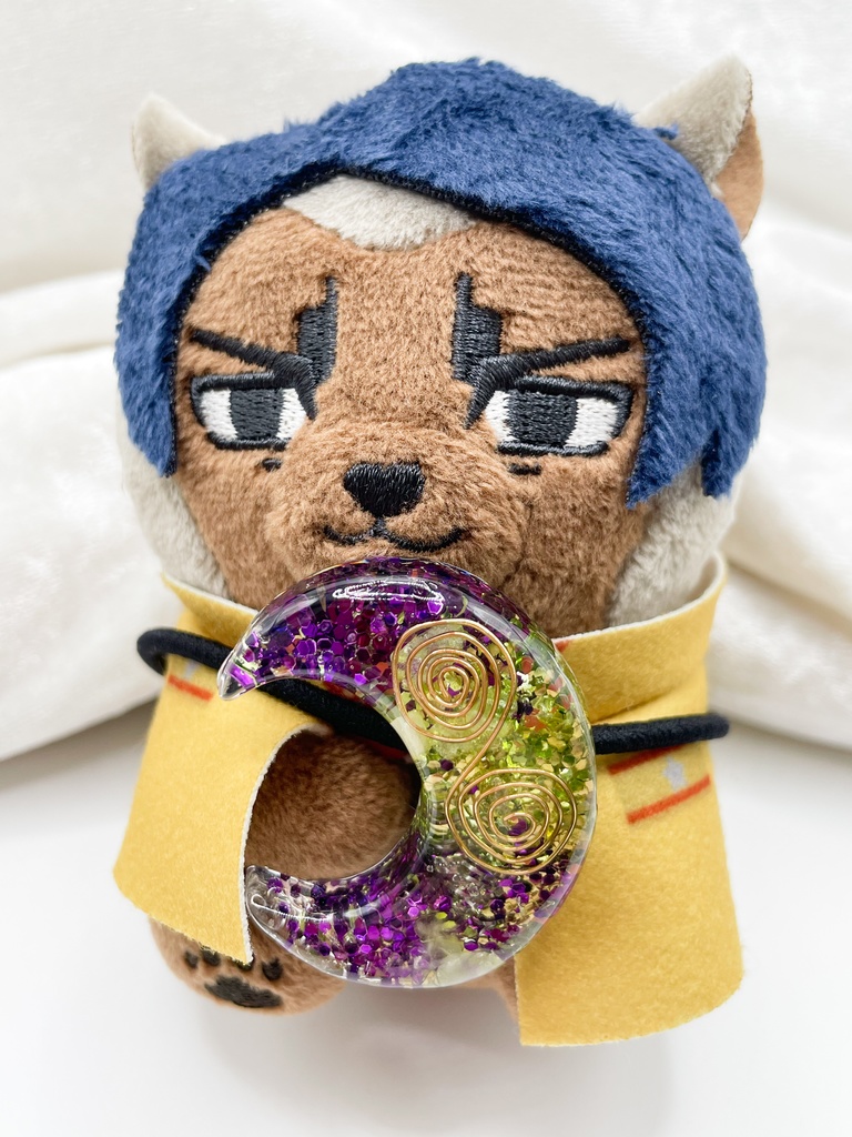 One of a Kind Hair Tie|月のオルゴナイト天然石ヘアゴム(緑×紫・レモンクォーツ)|g-014【One of a Kind Moon Hair Tie – Natural Stone Accessory】