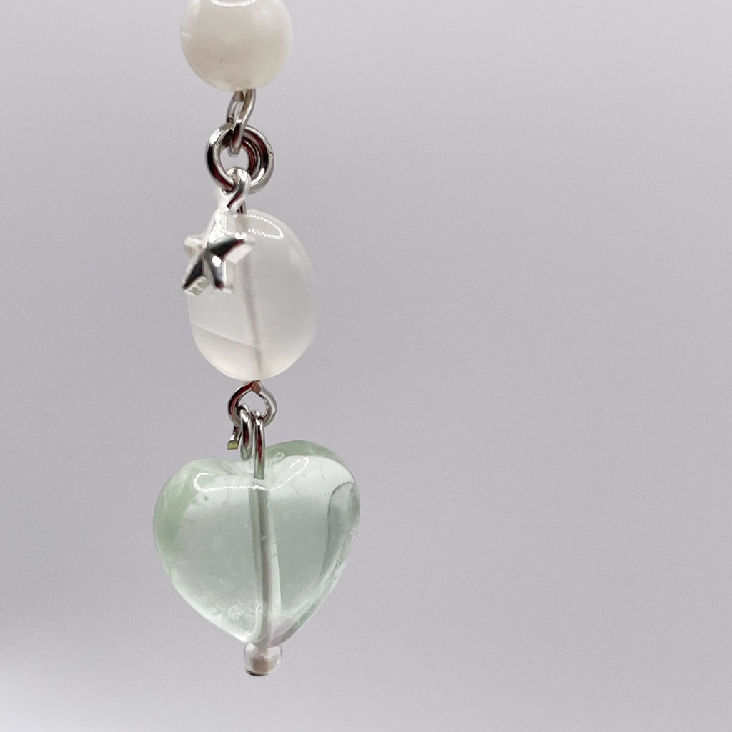 One of a Kind Lucky Charm|フローライト&ムーンストーンの天然石チャーム(ペンダントトップ/片耳ピアス)|g-015