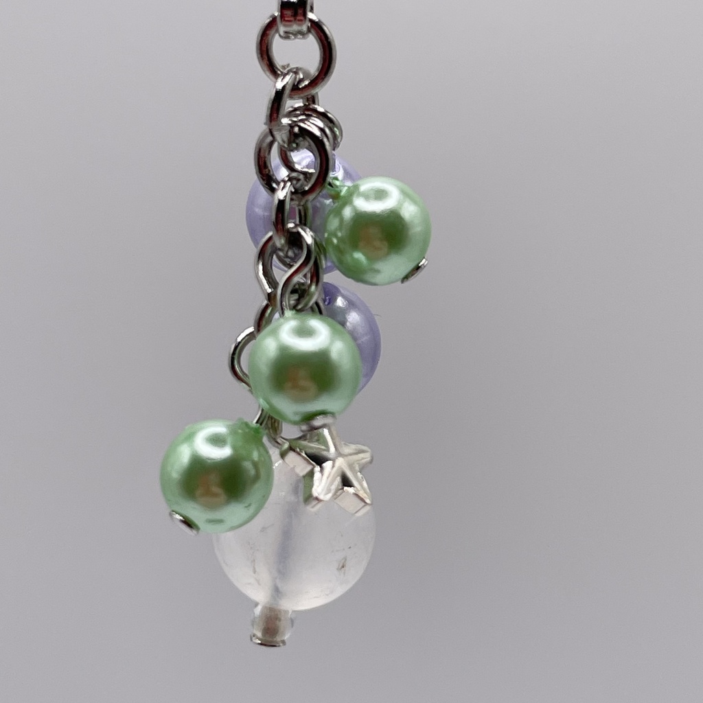 Lucky Charm|ムーンストーン&紫×緑のパールの天然石チャーム(ペンダントトップ/片耳ピアス)|g-016