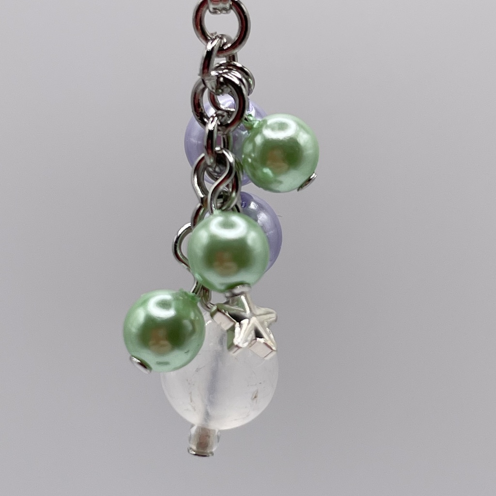 Lucky Charm|ムーンストーン&紫×緑のパールの天然石チャーム(ペンダントトップ/片耳ピアス)|g-016