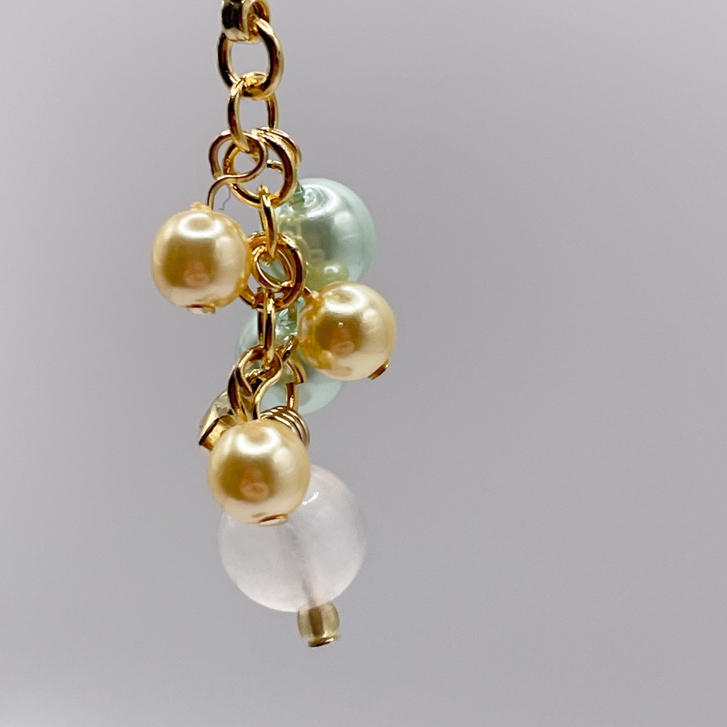 Lucky Charm|ムーンストーン&イエロー×グリーンのパールの天然石チャーム(ペンダントトップ/片耳ピアス)|g-017