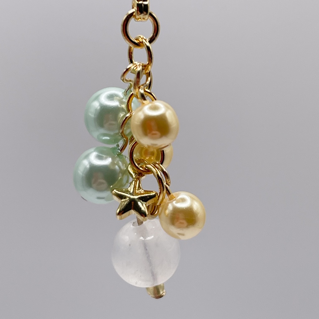 Lucky Charm｜ムーンストーン＆イエロー×グリーンのパールの天然石チャーム（ペンダントトップ/片耳ピアス）｜g-017