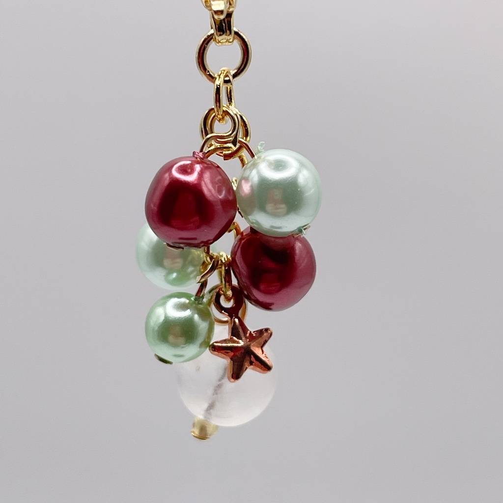 Lucky Charm|ムーンストーン&赤×グリーンのパールの天然石チャーム(ペンダントトップ/片耳ピアス)|g-018