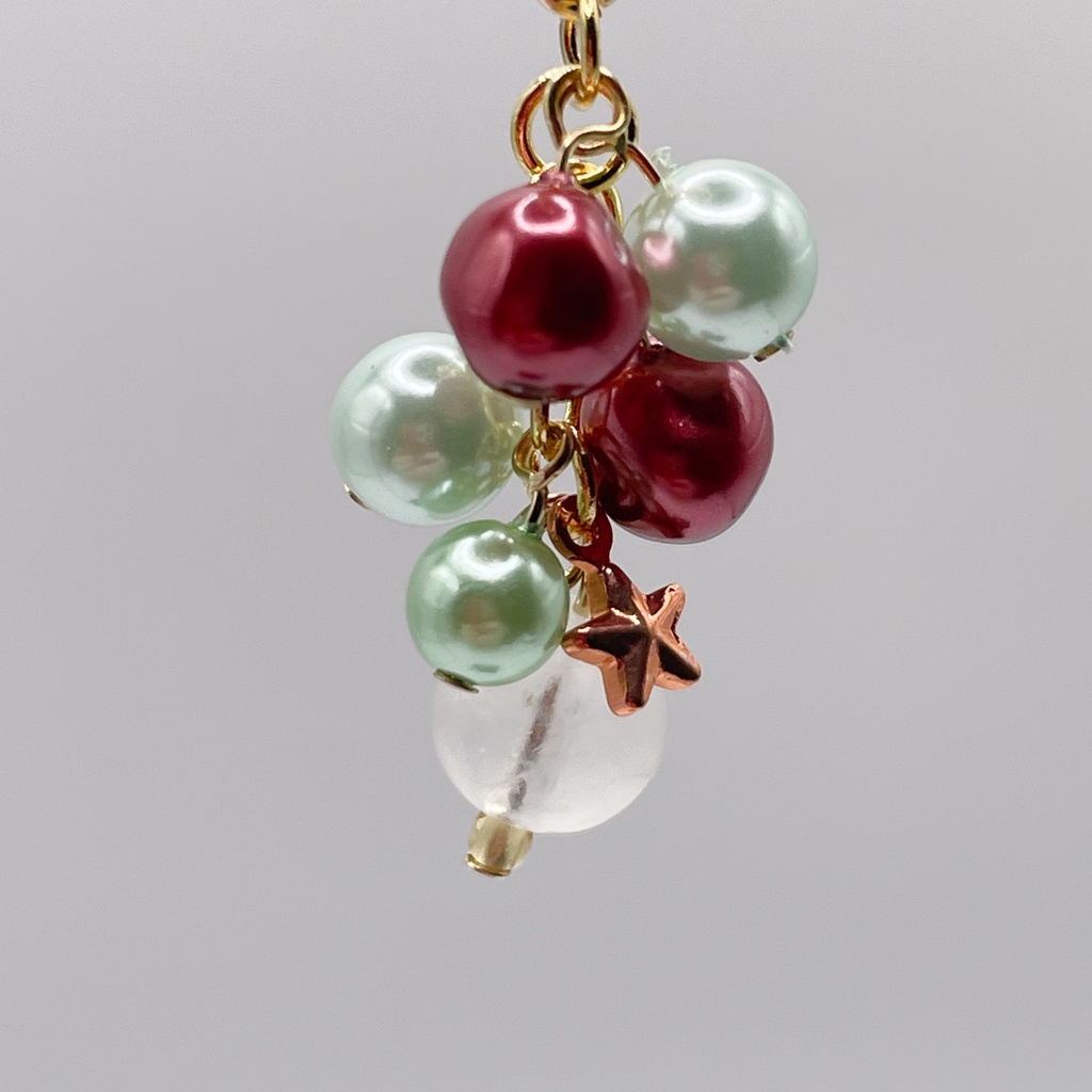 Lucky Charm|ムーンストーン&赤×グリーンのパールの天然石チャーム(ペンダントトップ/片耳ピアス)|g-018