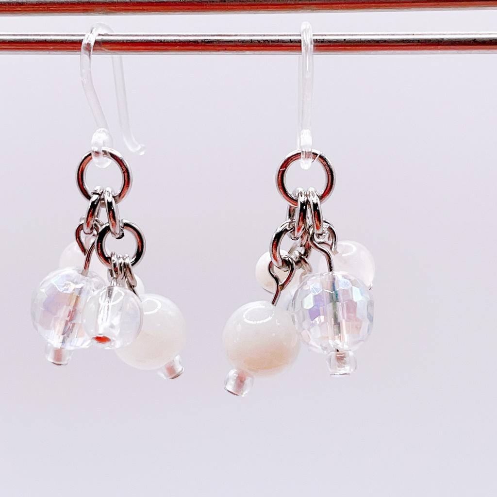 Lucky Charm|Pierce (Earring & Charm Available)|ムーンストーン&アクアオーラ&ローズクォーツの天然石ピアス(イヤリング/チャーム)|a-029