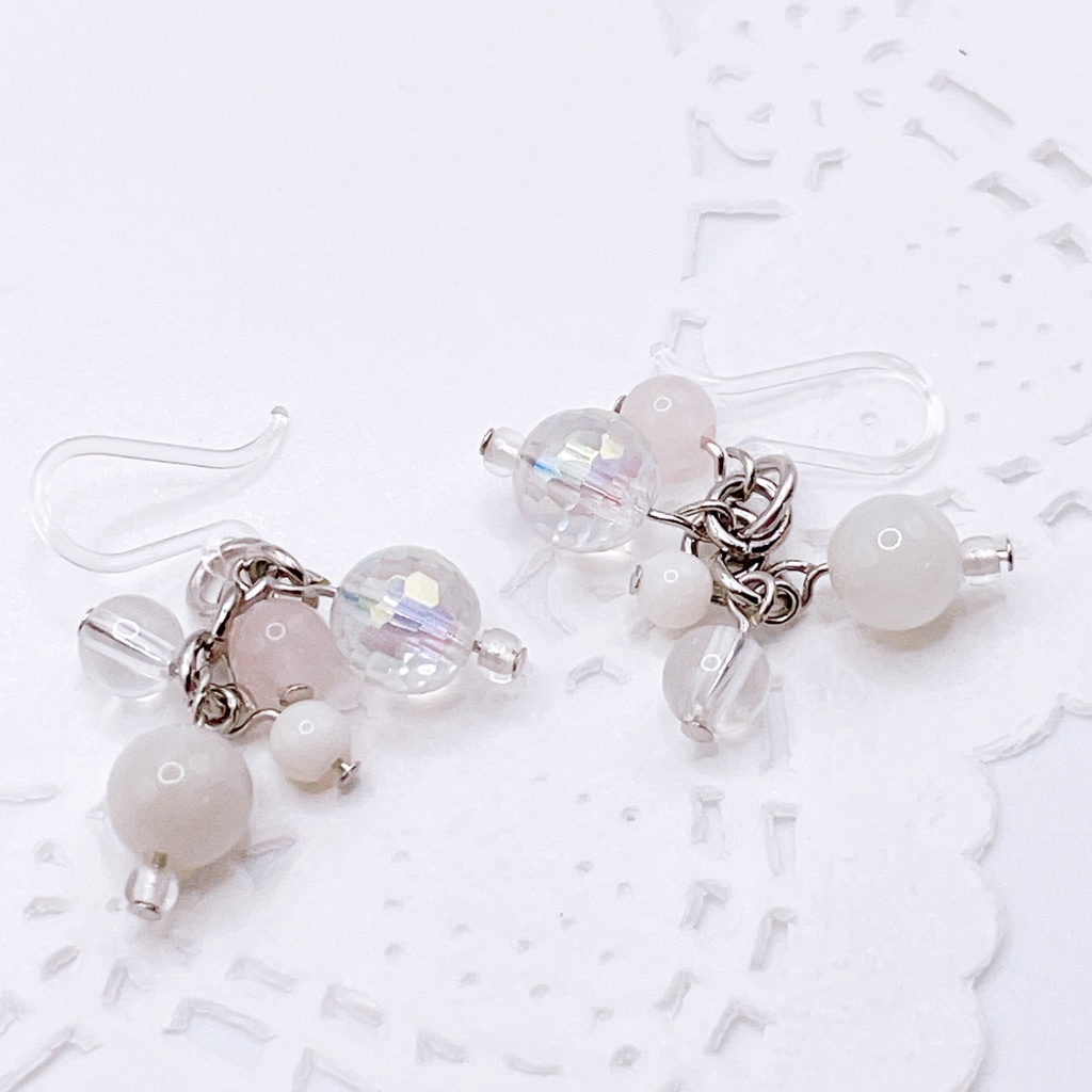 Lucky Charm|Pierce (Earring & Charm Available)|ムーンストーン&アクアオーラ&ローズクォーツの天然石ピアス(イヤリング/チャーム)|a-029