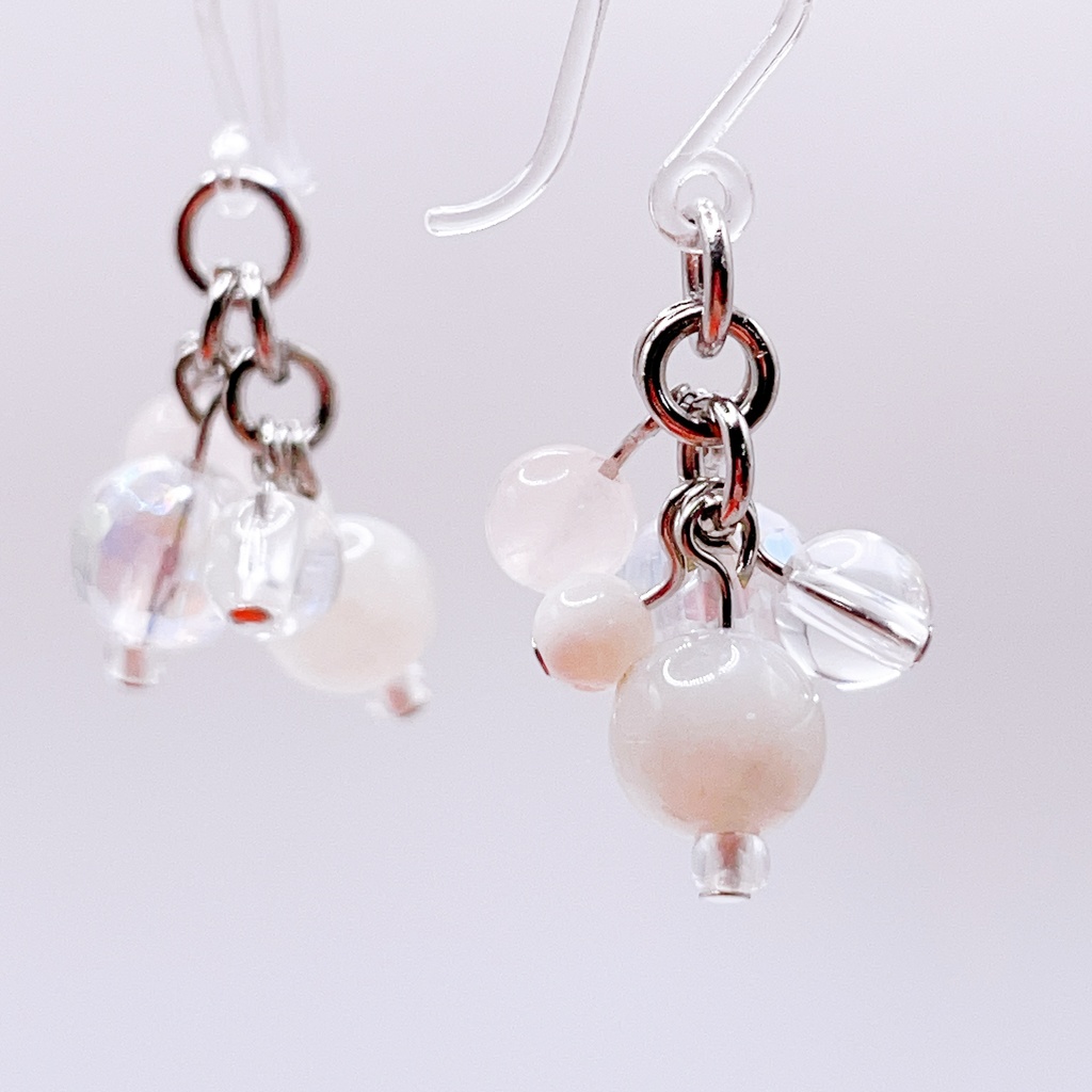Lucky Charm｜Pierce (Earring & Charm Available)｜ムーンストーン＆アクアオーラ＆ローズクォーツの天然石ピアス（イヤリング/チャーム）｜a-029