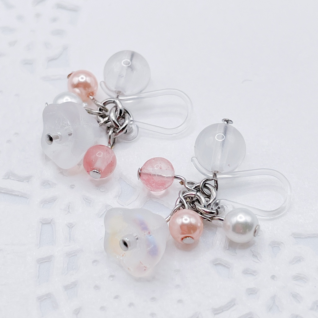 Lucky Charm|Pierce (Earring & Charm Available)【Sale】ローズクォーツ&ストロベリークォーツの天然石ピアス(イヤリング/チャーム)|a-023
