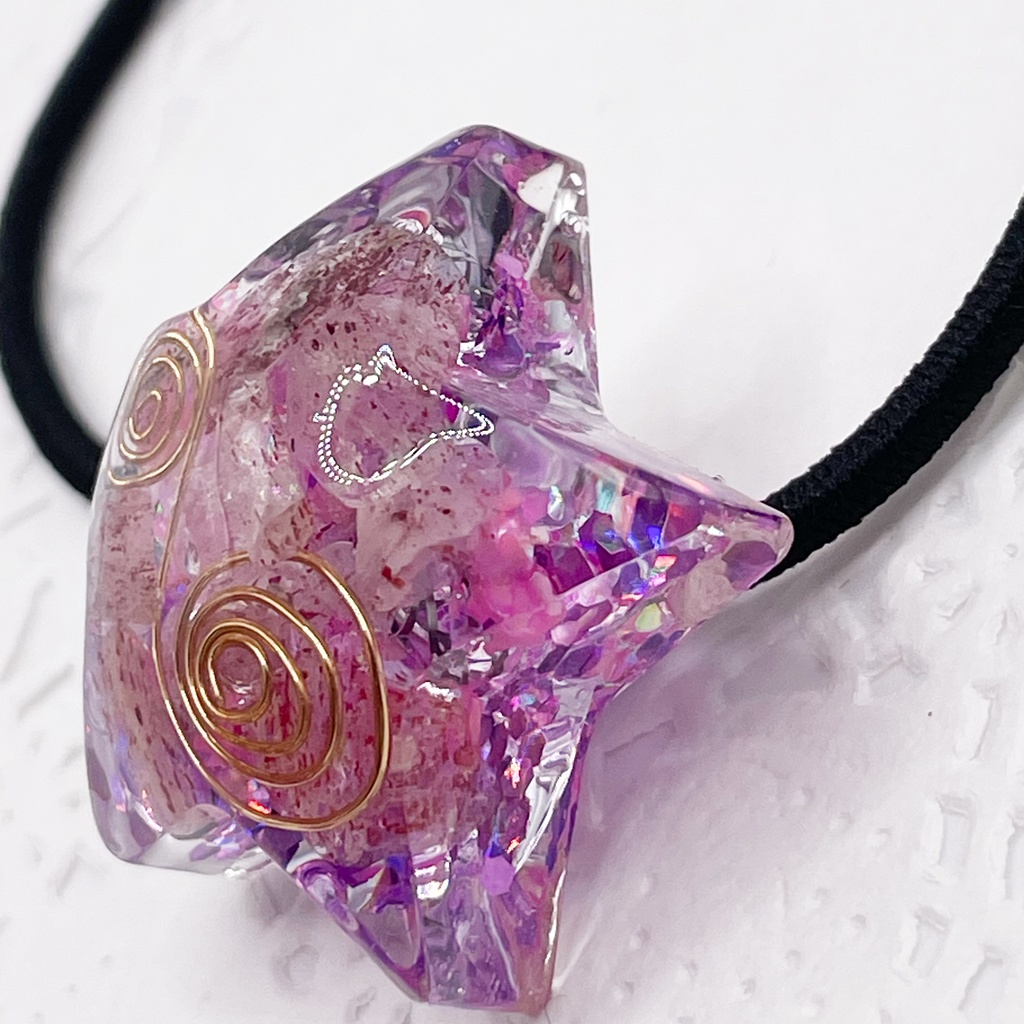 推しカラーにも◎ぬいアクセにも◎星のオルゴナイトの天然石ヘアゴム/パープル・ピンクエピドート|or-054