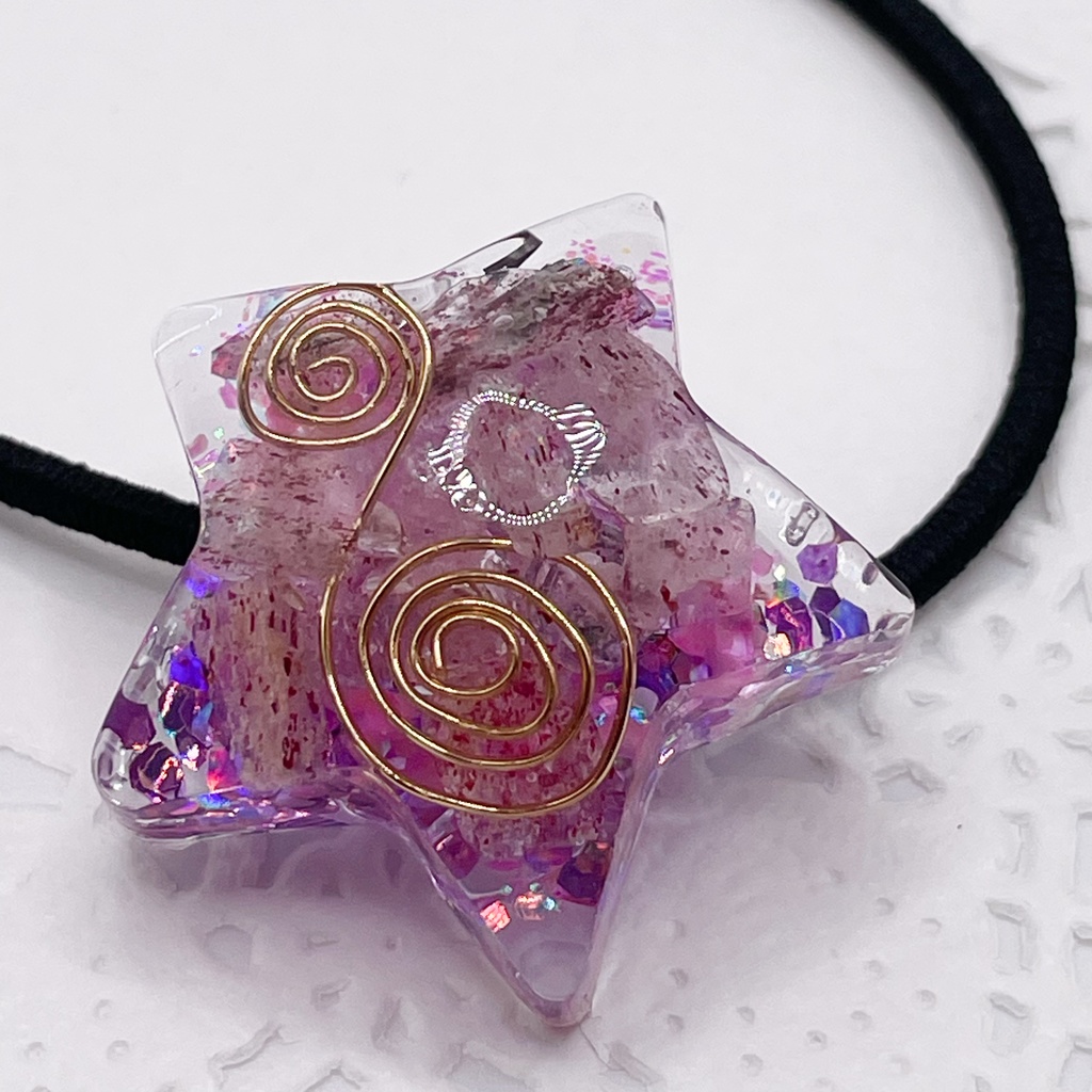 推しカラーにも◎ぬいアクセにも◎星のオルゴナイトの天然石ヘアゴム/パープル・ピンクエピドート|or-054