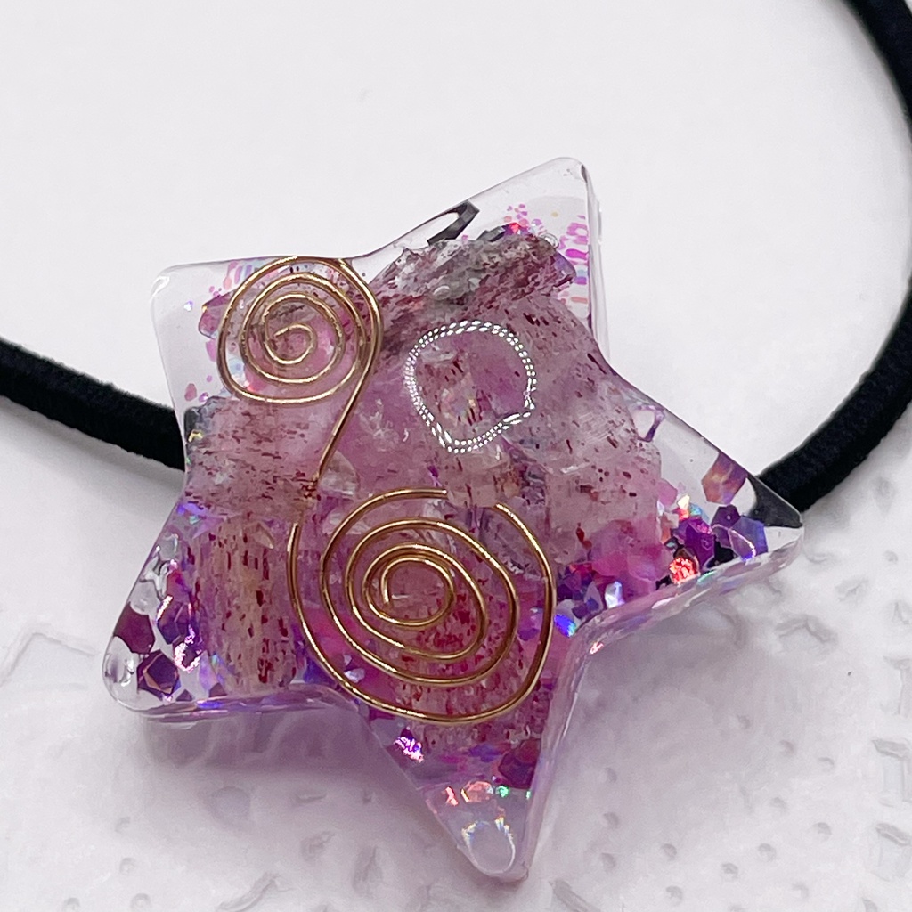 推しカラーにも◎ぬいアクセにも◎星のオルゴナイトの天然石ヘアゴム/パープル・ピンクエピドート|or-054