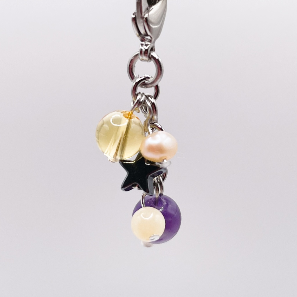 尾鯉概念アクセ|推しカラーにも◎ |シトリン&アメジスト&ヘマタイトの天然石チャーム(ペンダントトップ/片耳ピアス)|g-033