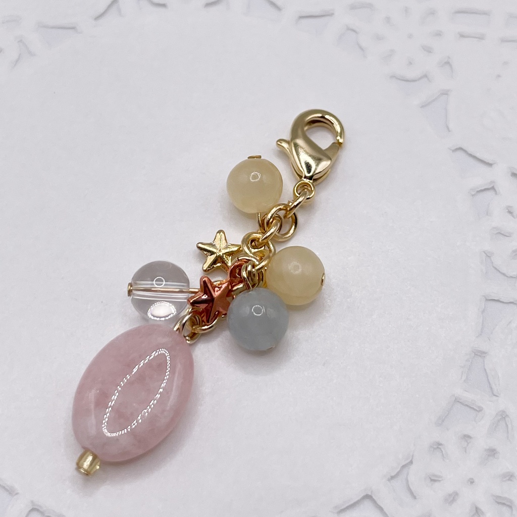 勇尾概念アクセ|推しカラーにも◎ |モルガナイト&ハニーストーン&アクアマリンの天然石チャーム(ペンダントトップ/片耳ピアス)|g-026