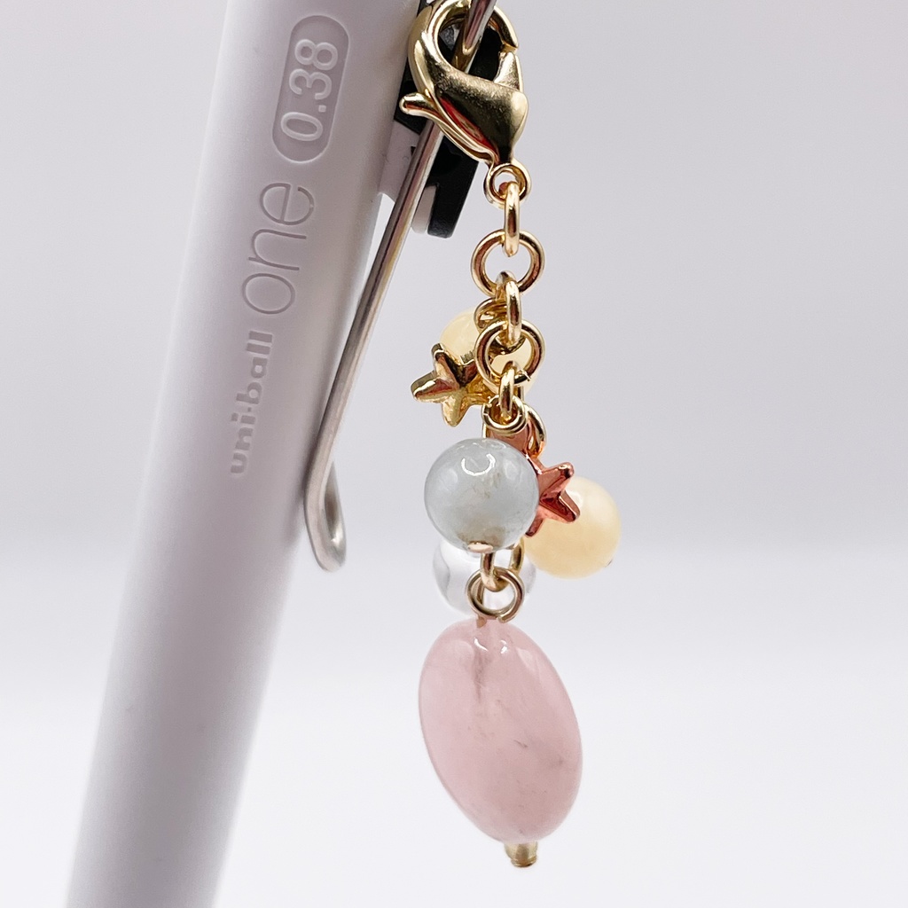 勇尾概念アクセ|推しカラーにも◎ |モルガナイト&ハニーストーン&アクアマリンの天然石チャーム(ペンダントトップ/片耳ピアス)|g-026